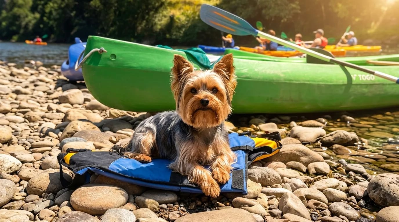 Perro a bordo de una canoa en el descenso del Sella